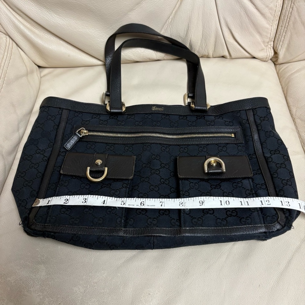 VTG GUCCI ABBEY Tote Bag Pockets Black GG Canvas GHW Leather Trim - Picture 2 of 13